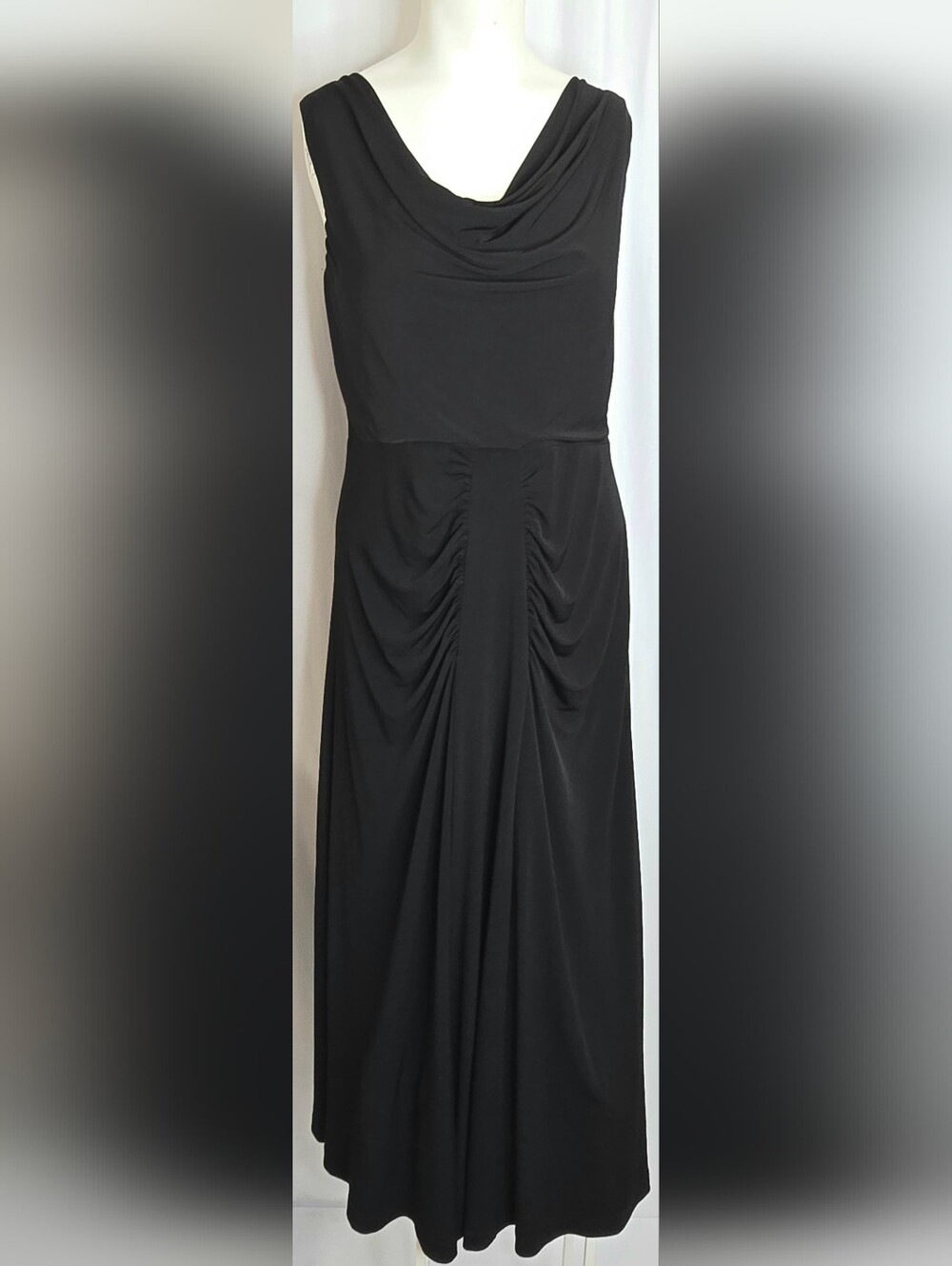 Kensie Black Cowl Neck Ruched Maxi Dress Wedding Guest Formal Size 12